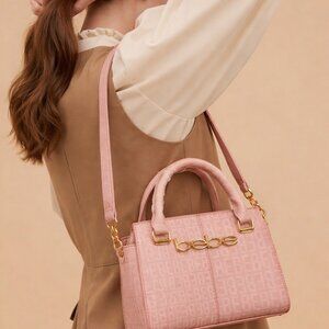 BeBe Ailey Logo Mini Satchel Purse Crossbody Strap Pink / Grey Faux Leather-NWT